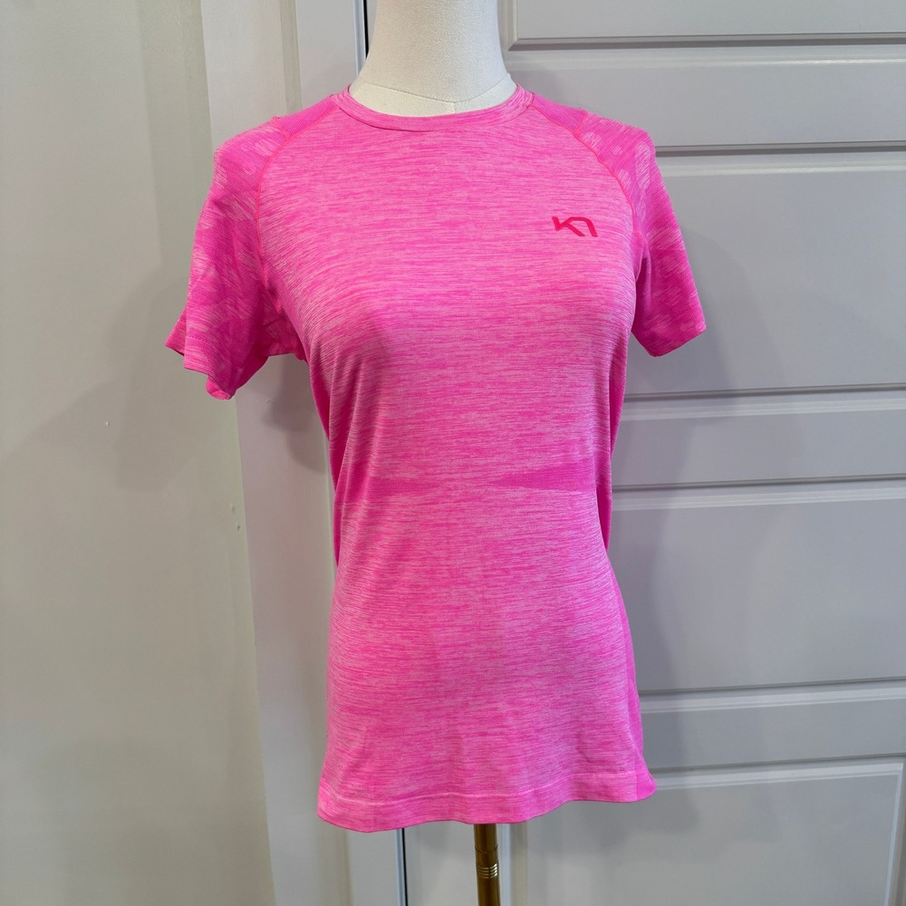 Kari Traa Womens Pink Space Dye Seamless Short Sleeve Athletic Hiking Top Small